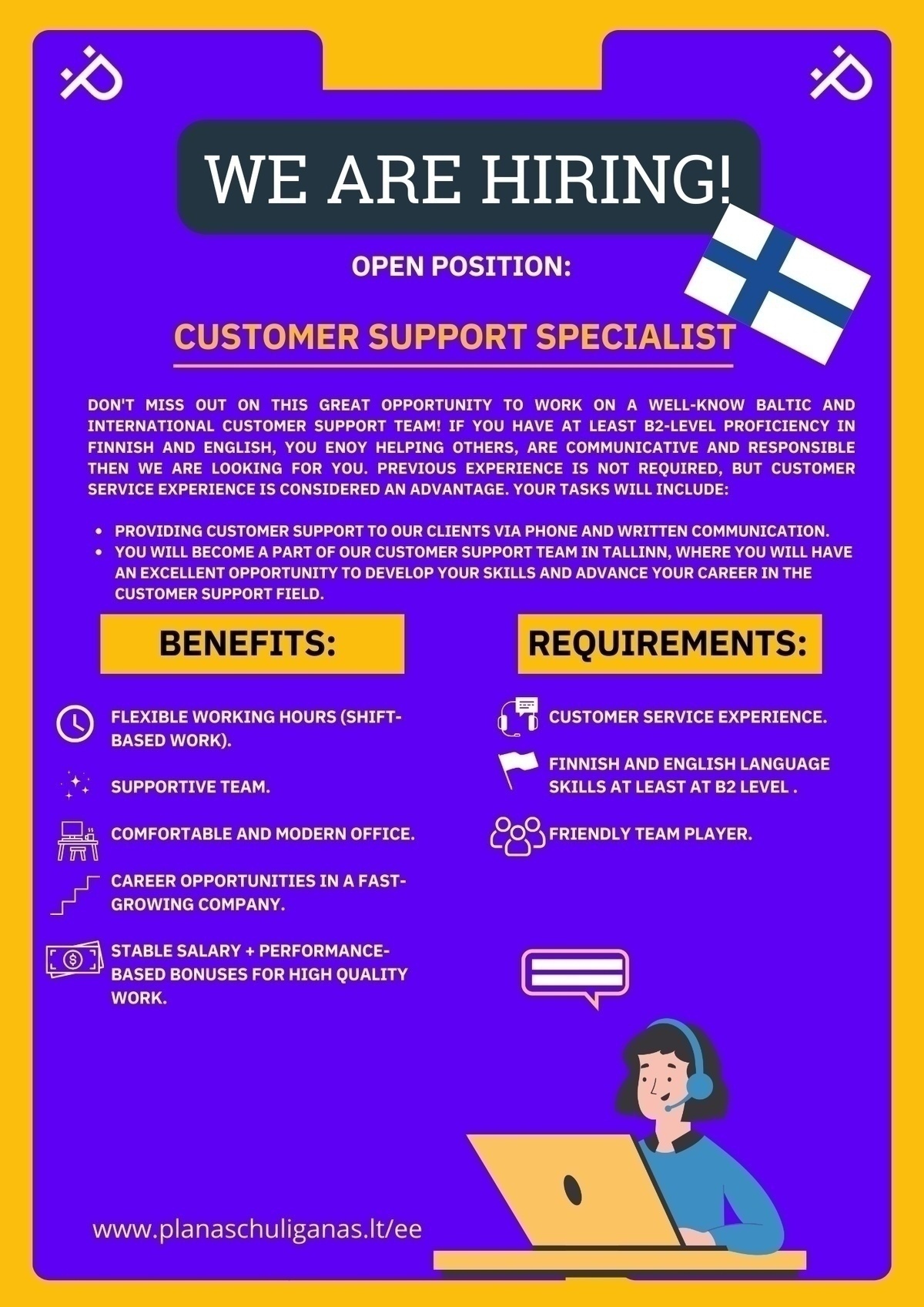 PLANAS CHULIGANAS OÜ FINNISH Customer Support Specialist