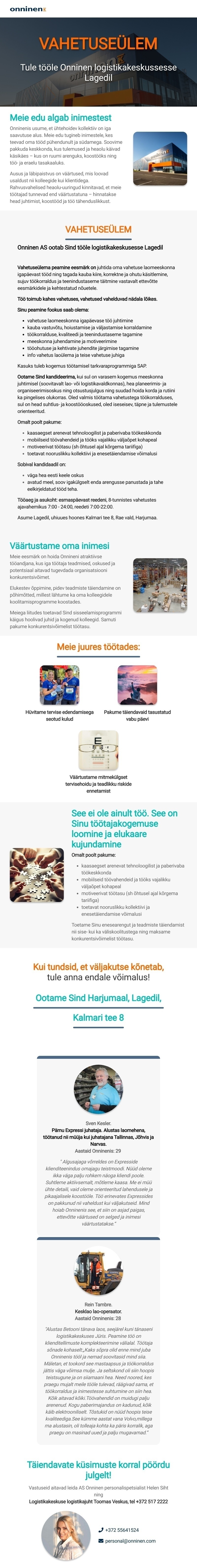 Onninen AS Vahetuseülem