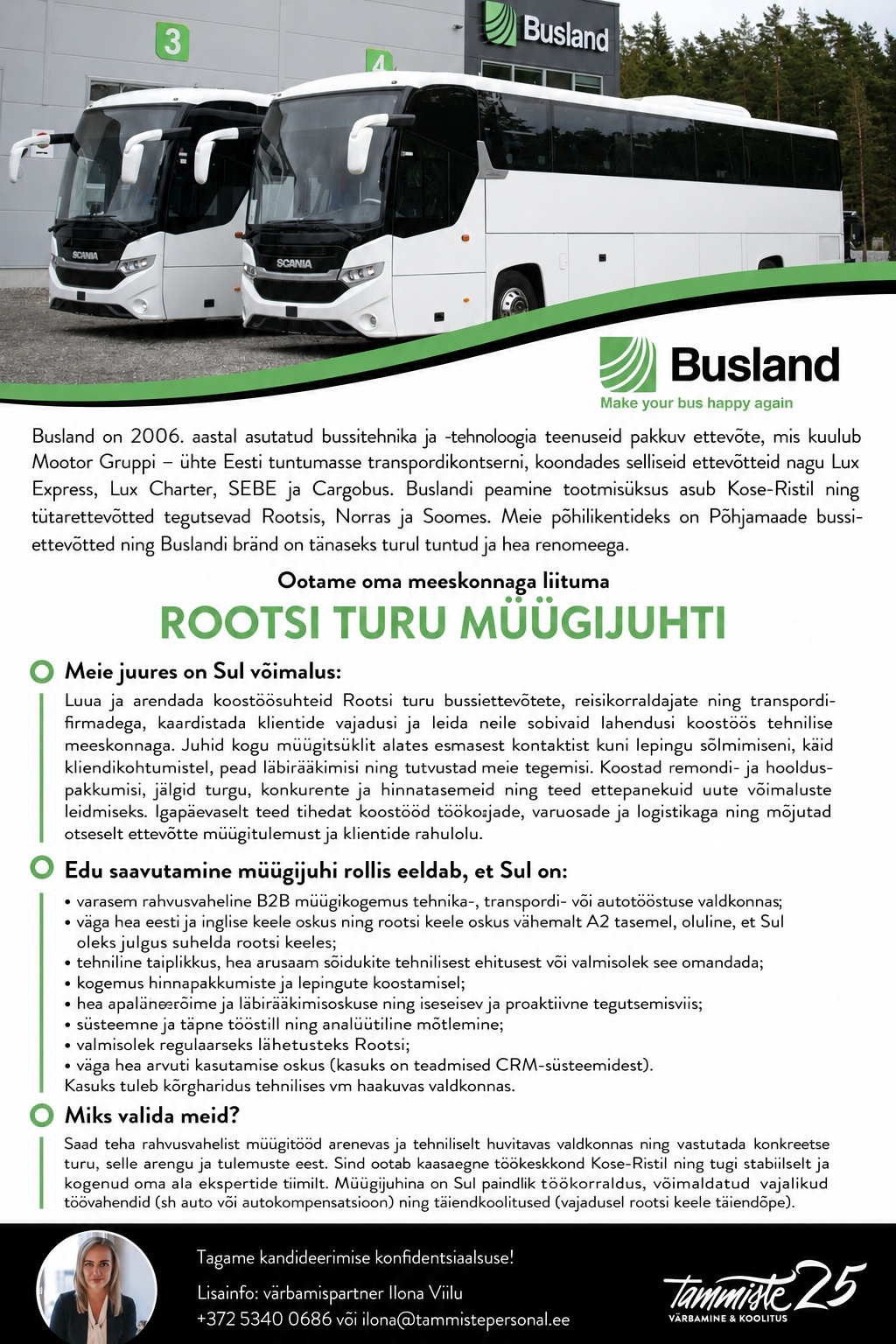 Tammiste Personalibüroo OÜ Rootsi turu müügijuht (Busland OÜ)