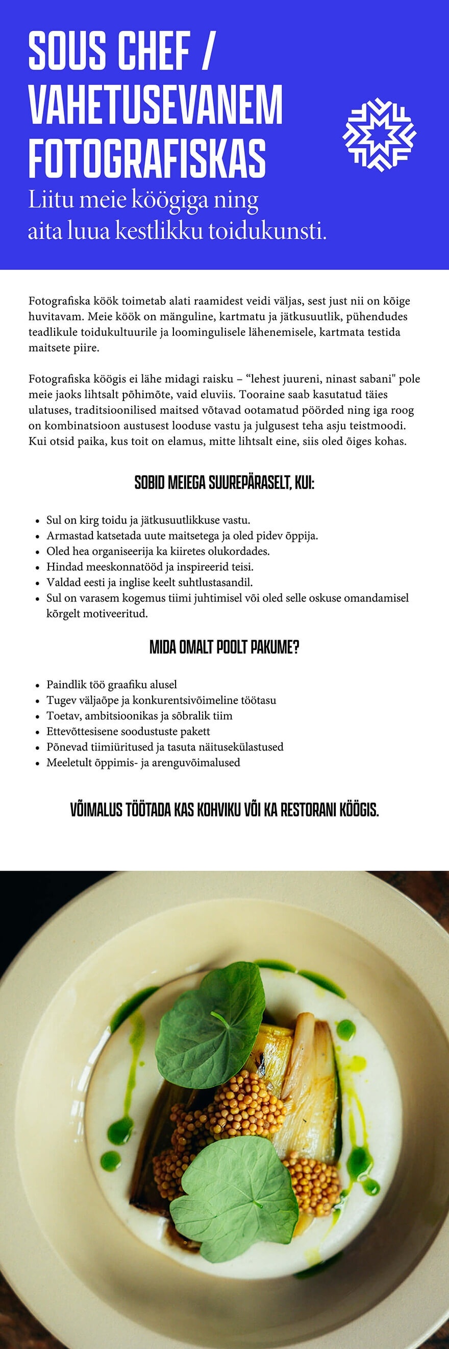FG Food OÜ Vahetusevanem Fotografiska köögis