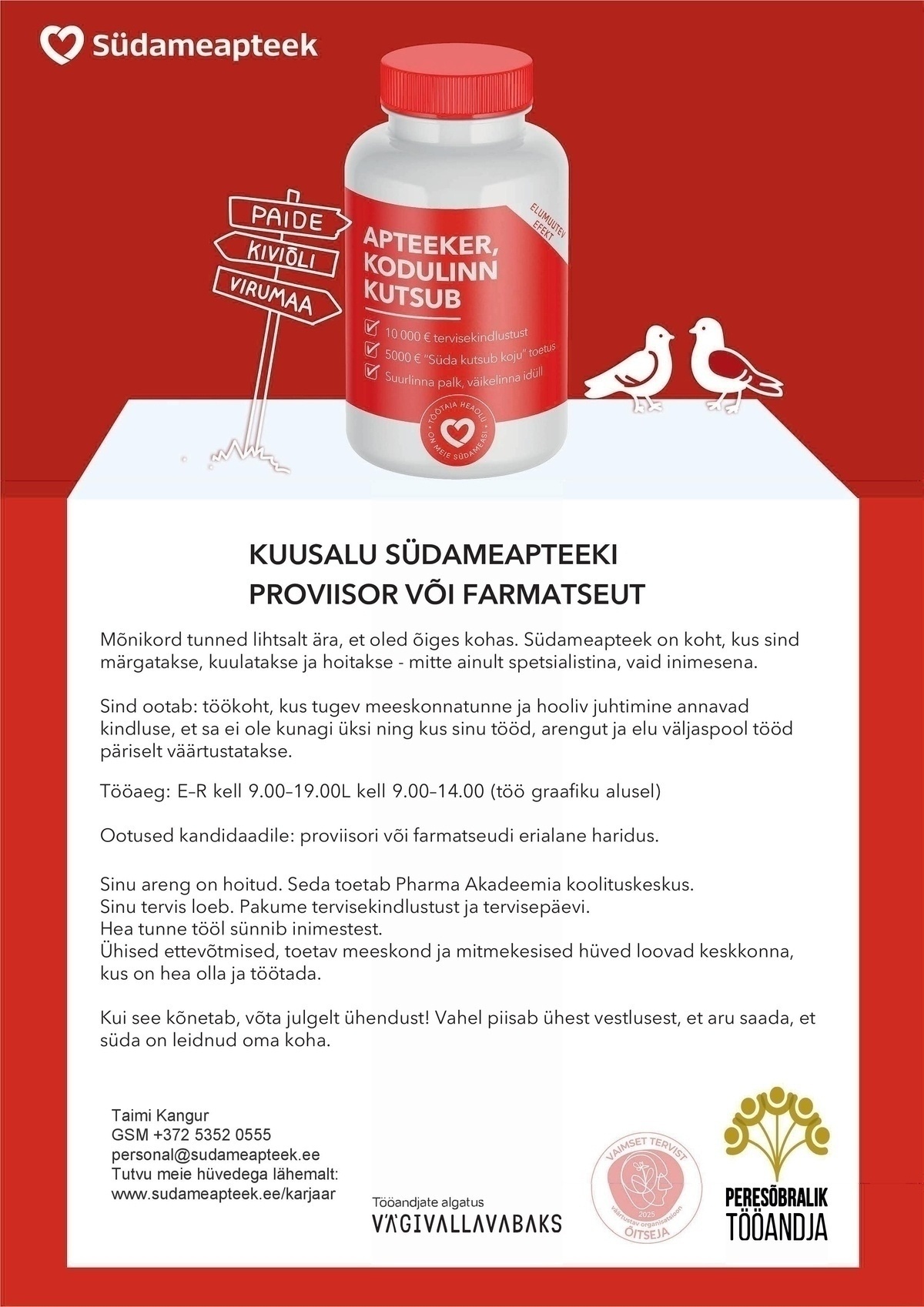 PHARMA HOLDING OÜ PROVIISOR VÕI FARMATSEUT KUUSALU SÜDAMEAPTEEGIS