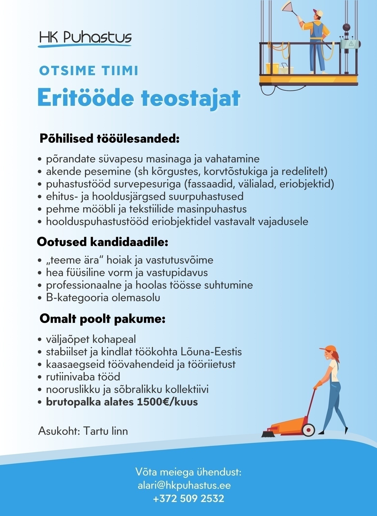 HK Puhastus OÜ Eritööde teostaja