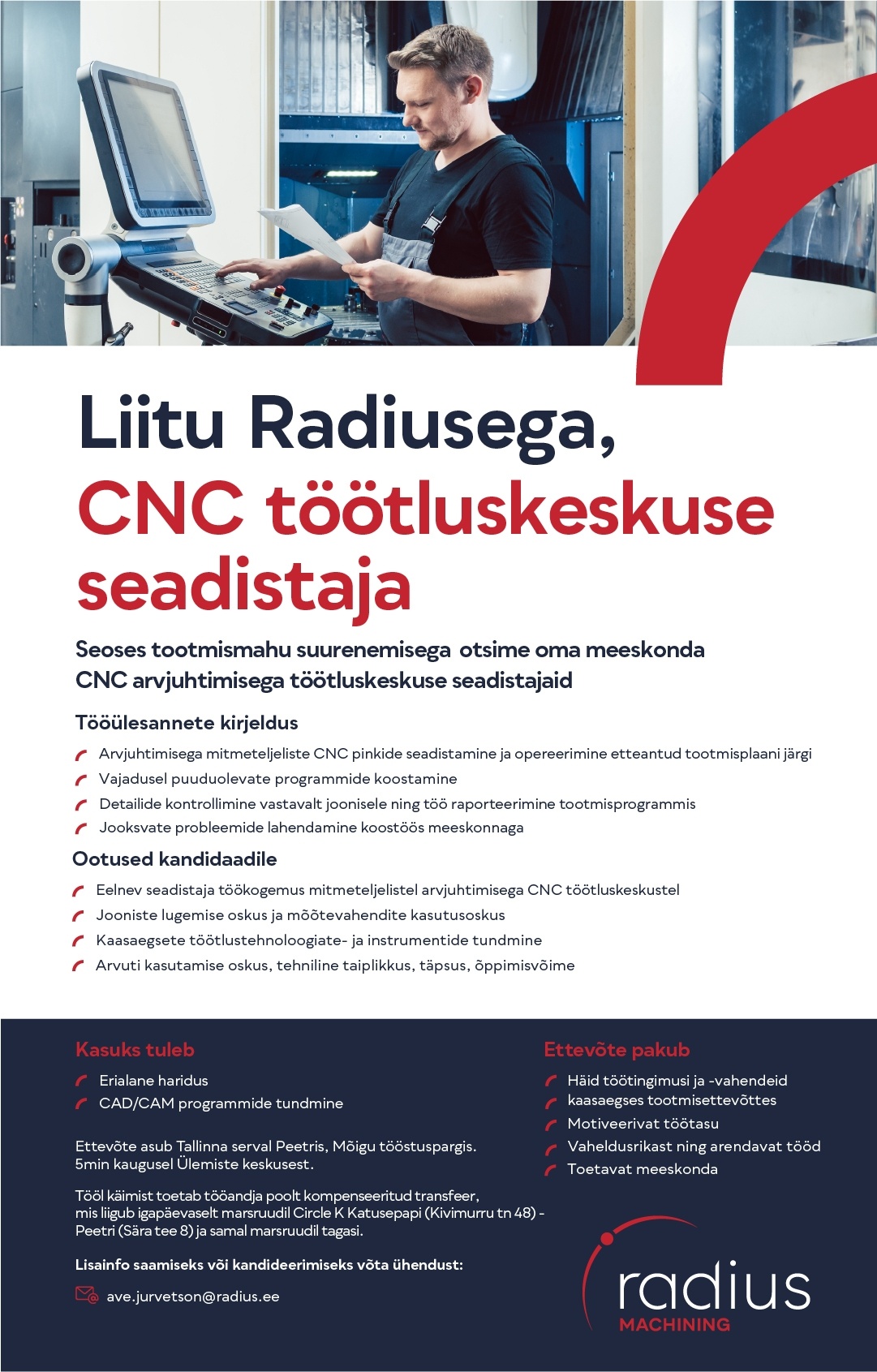 RADIUS MACHINING OÜ CNC töötluskeskuse seadistaja