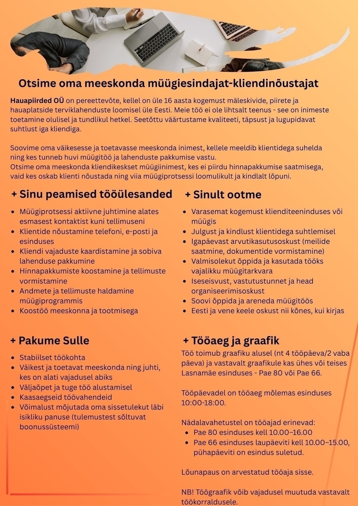 HAUAPIIRDED OÜ Müügiesindaja-kliendinõustaja