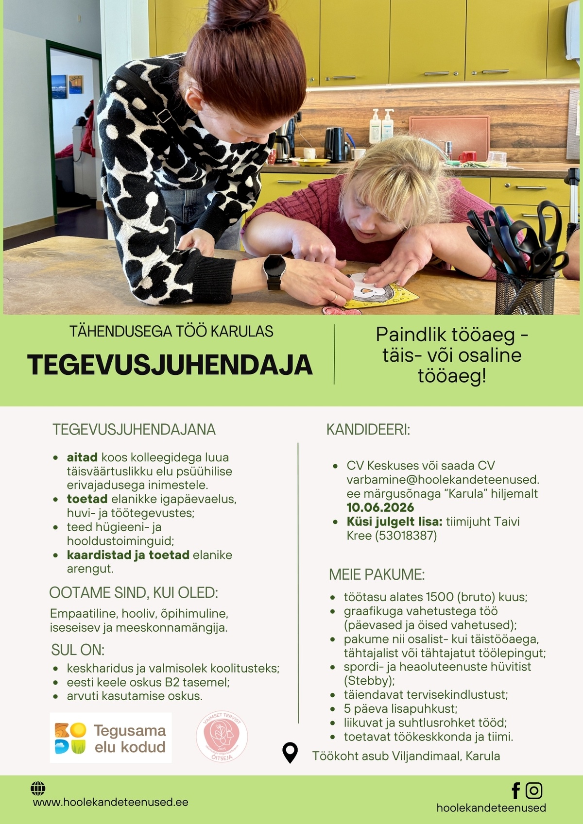 HOOLEKANDETEENUSED AS TÄHENDUSEGA TÖÖ tegevusjuhendajale Karulas