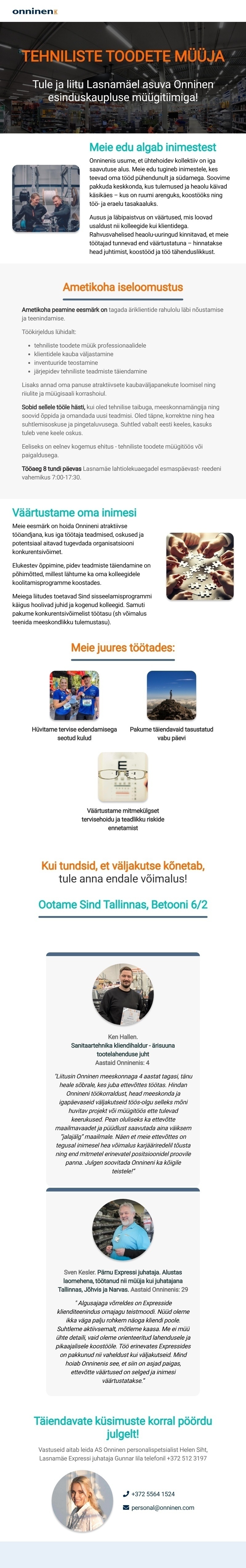 Onninen AS Tehniliste toodete müüja