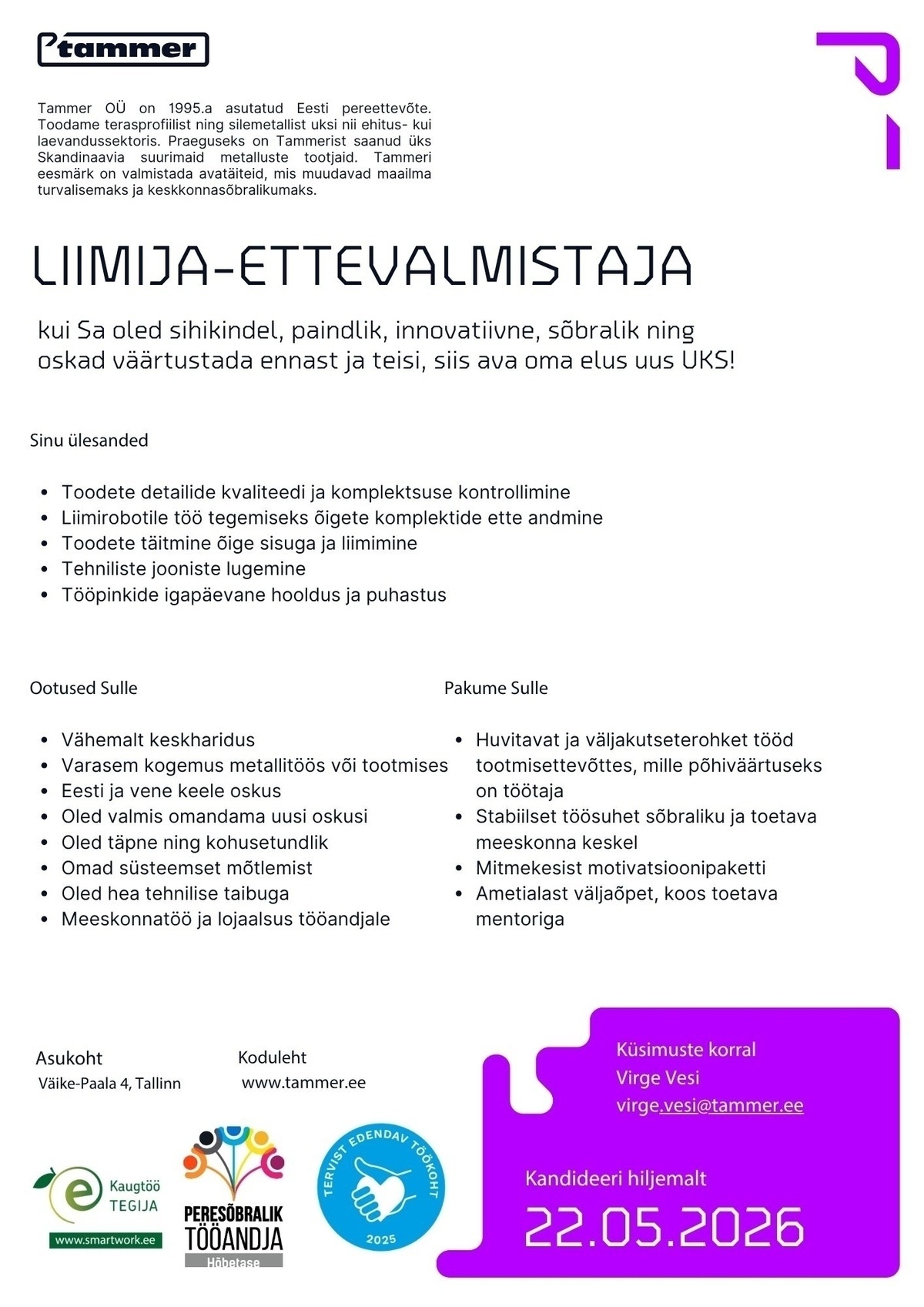 Tammer OÜ Liimija-ettevalmistaja