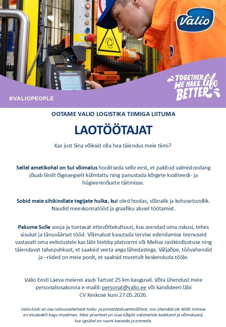 Valio Eesti AS Laotöötaja