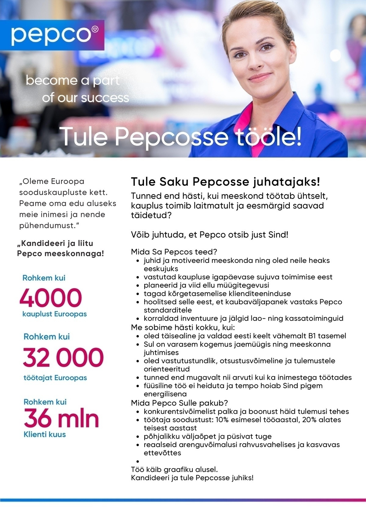 Pepco Estonia OÜ Kaupluse juhataja Saku PEPCO kauplusesse