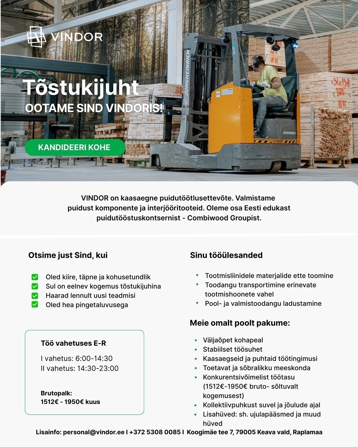 VINDOR OÜ Tootmise tõstukijuht