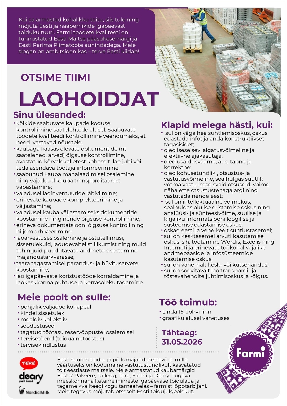 AS Farmi Piimatööstus Laohoidja