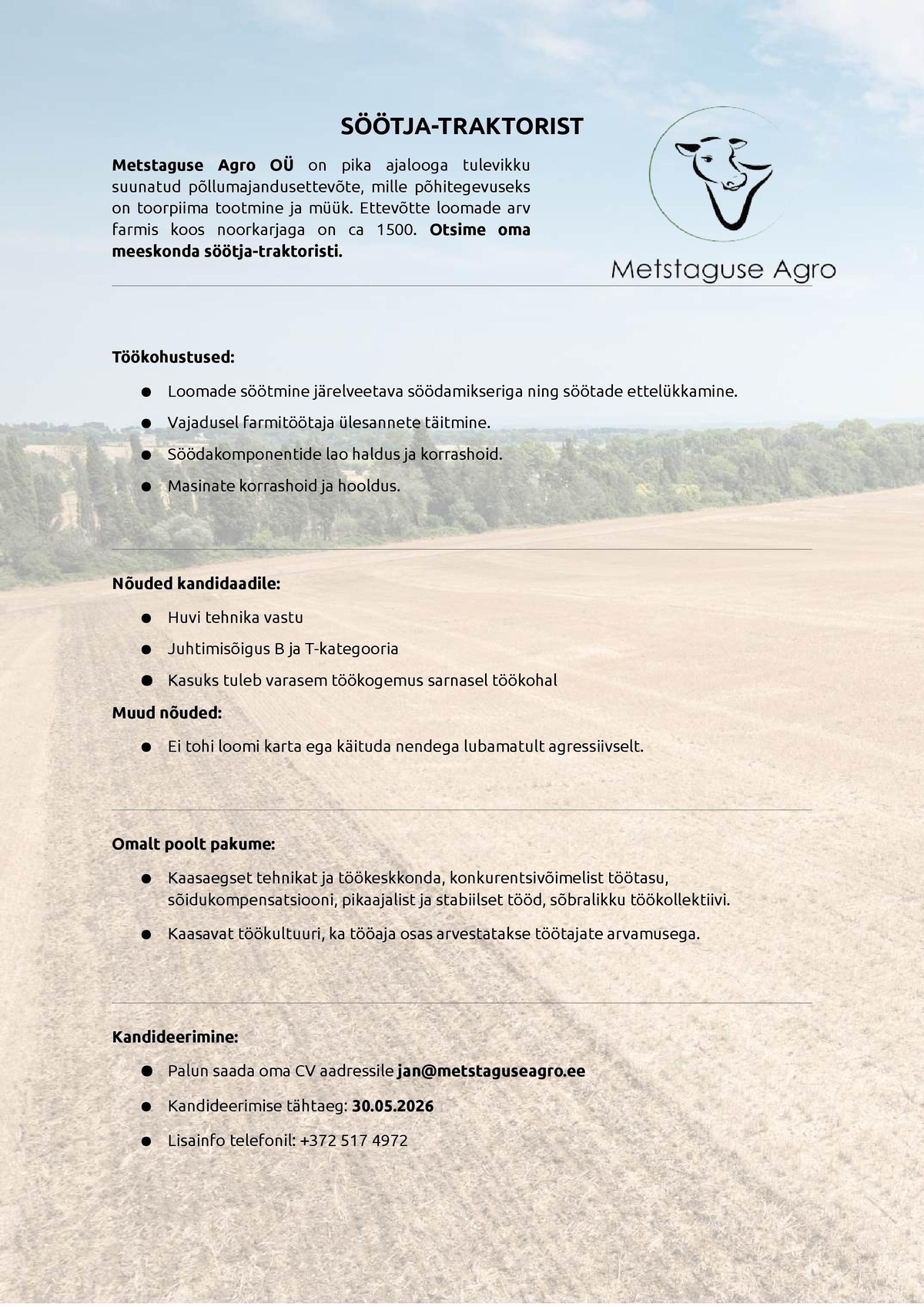 METSTAGUSE AGRO OÜ Söötja-traktorist