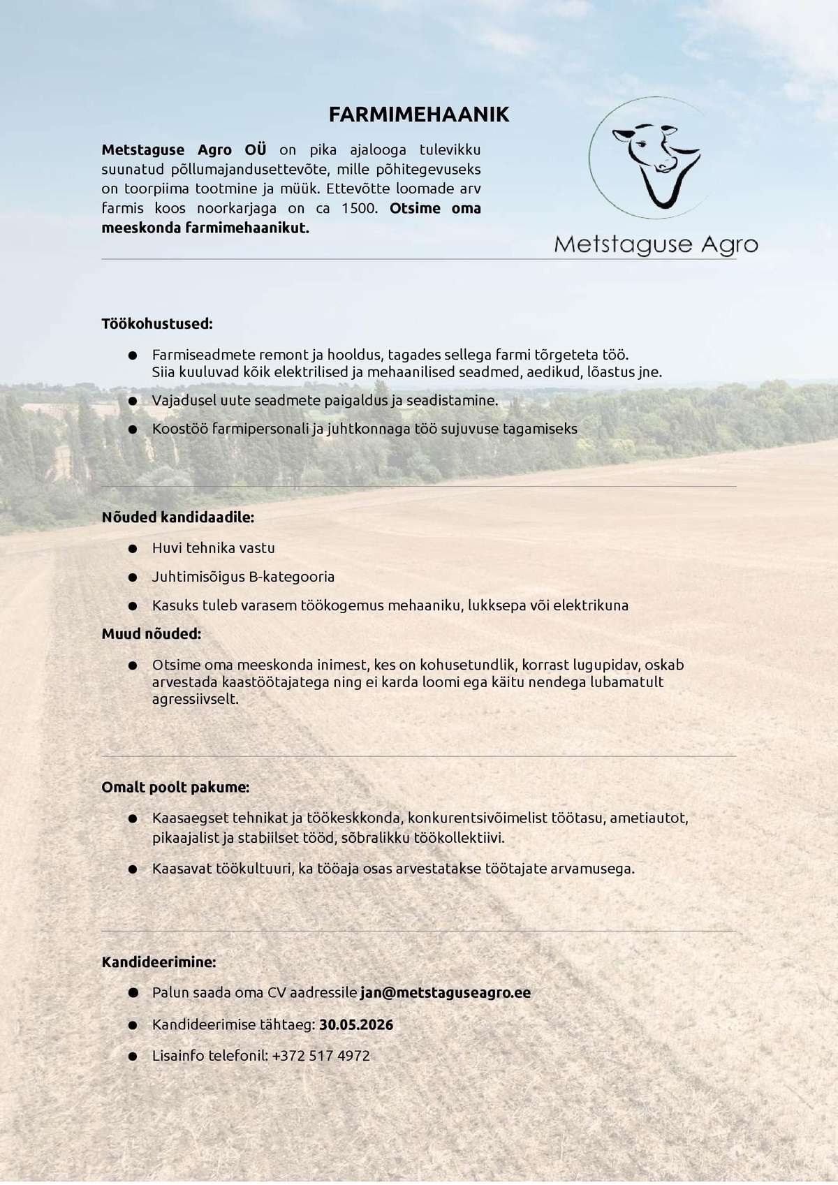 METSTAGUSE AGRO OÜ FARMIMEHAANIK