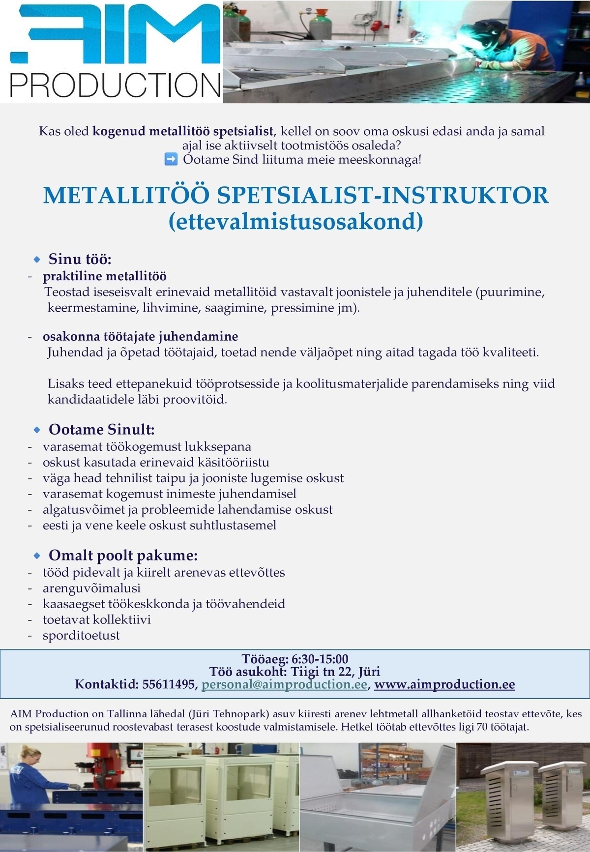 AIM PRODUCTION OÜ METALLITÖÖ SPETSIALIST-INSTRUKTOR