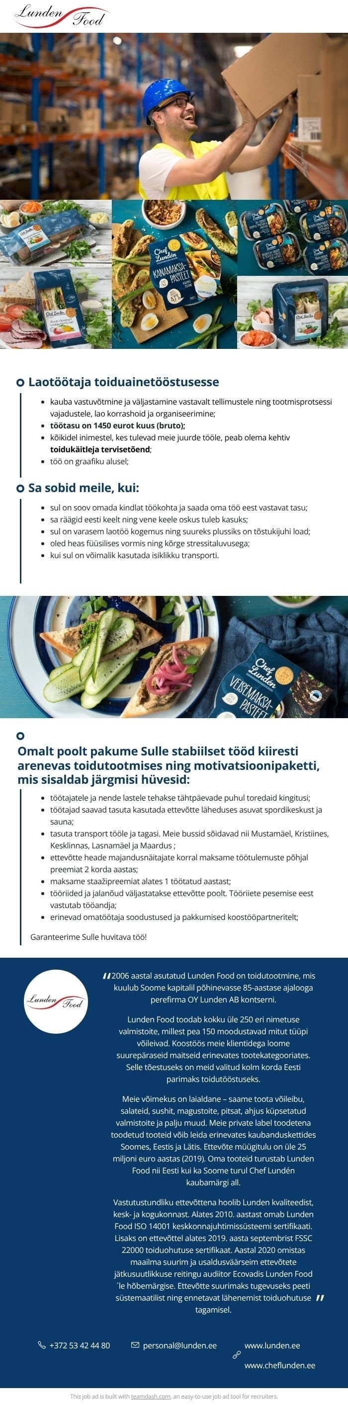 Lundend Food OÜ Laotöötaja