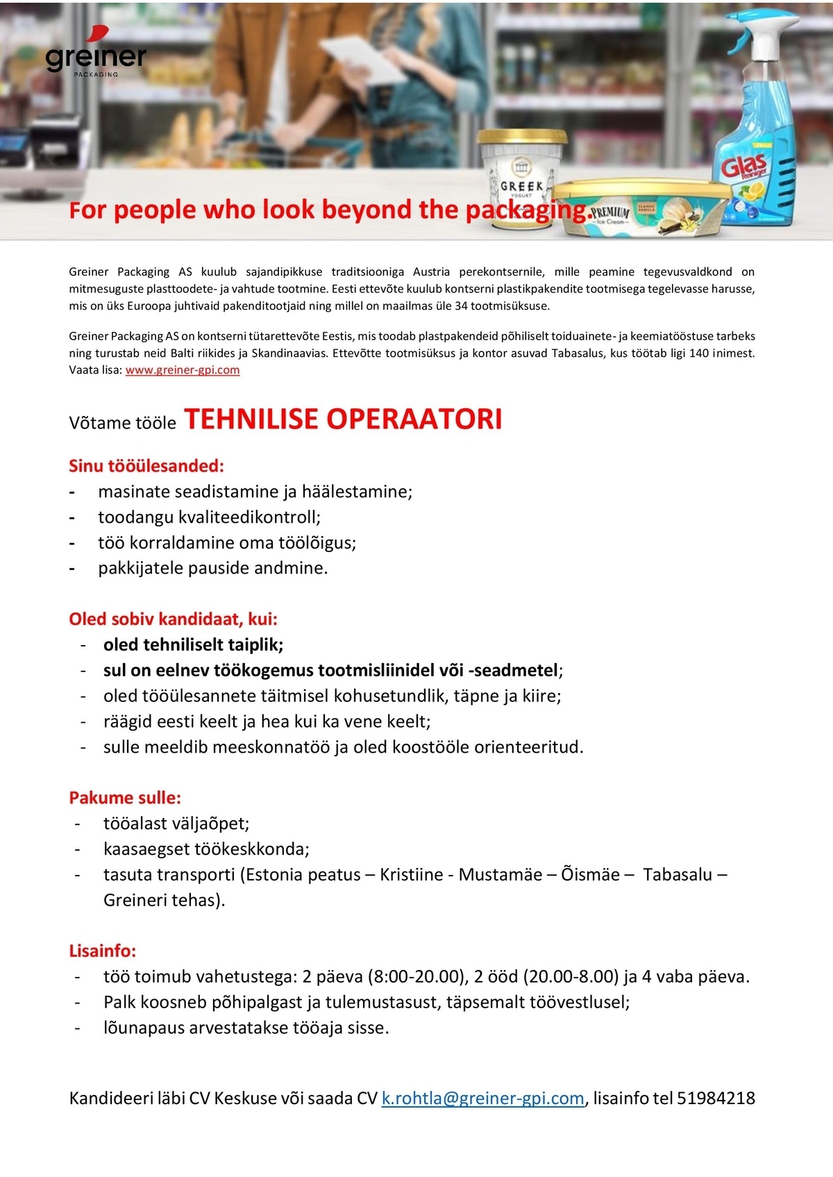 Greiner Packaging AS TEHNILINE OPERAATOR Tabasalus