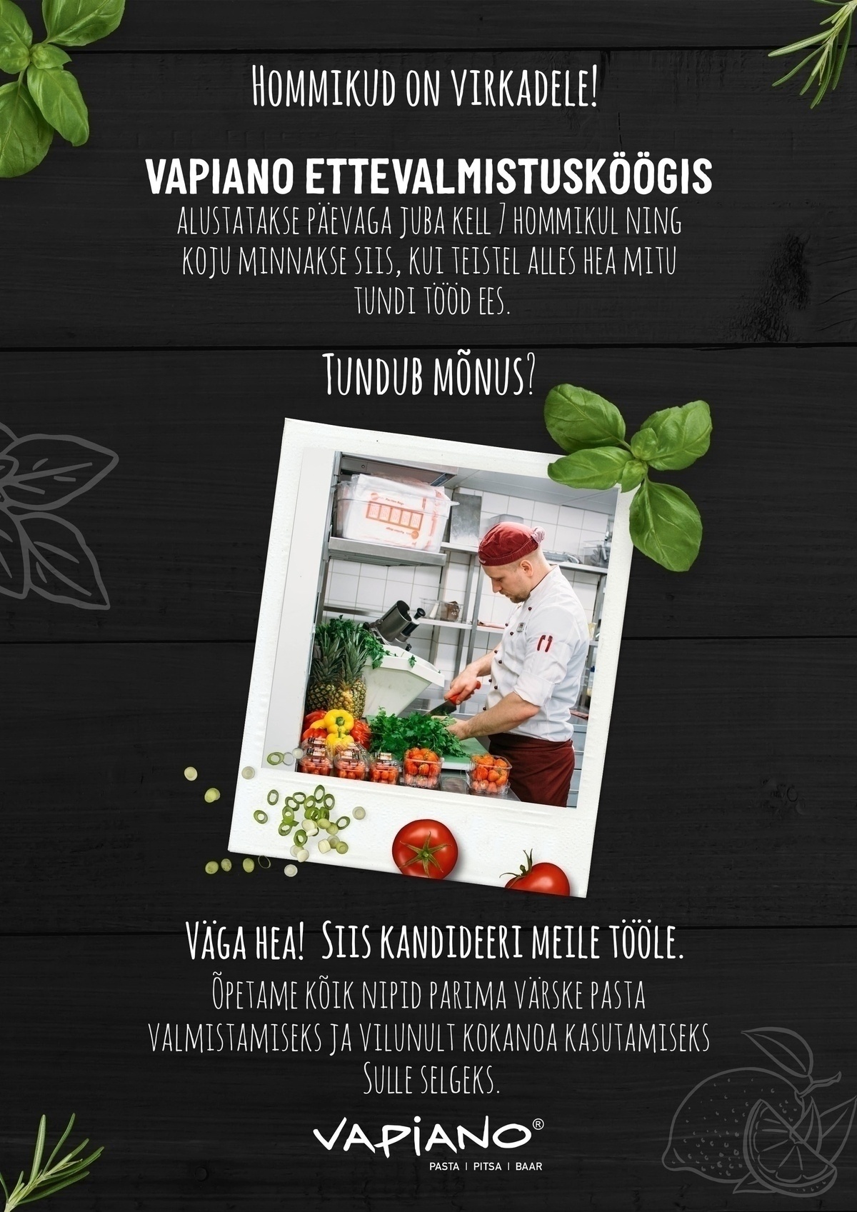 Vapi People OÜ VAPIANO KESKKÖÖK otsib oma tiimi ETTEVALMISTUSKOKKA! (täiskoormus)