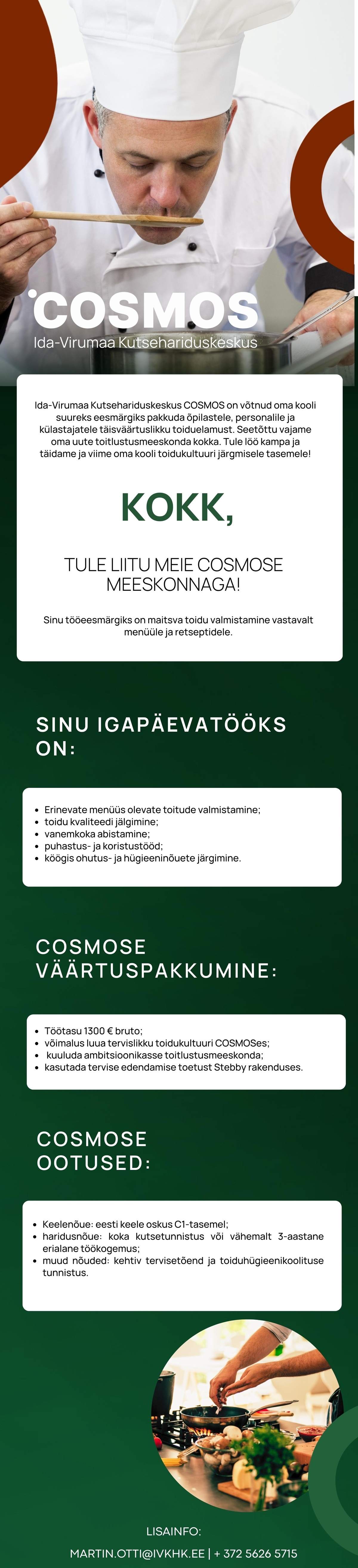 Ida-Virumaa Kutsehariduskeskus KOKK, Ida-Virumaa Kutsehariduskeskus COSMOS ootab Sind oma meeskonda!