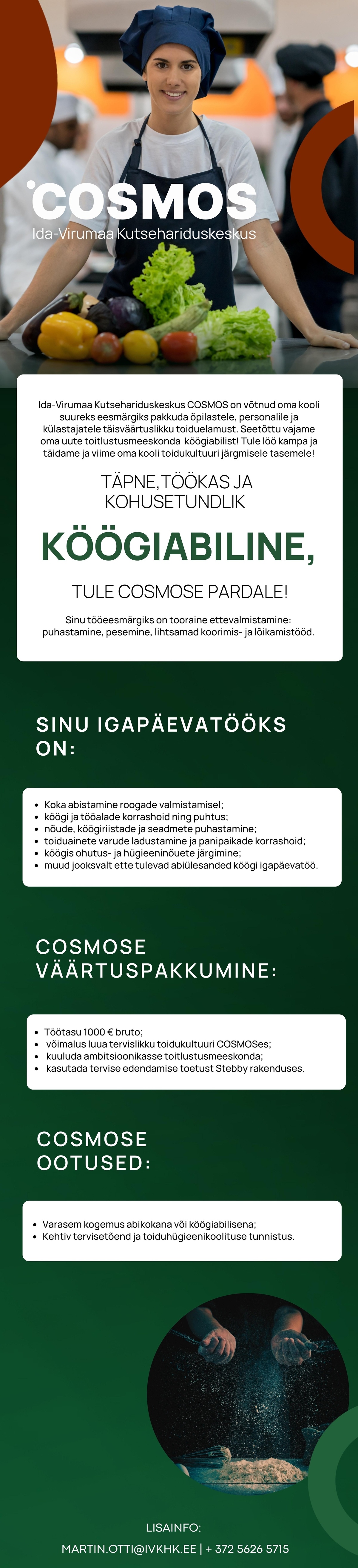 Ida-Virumaa Kutsehariduskeskus Täpne ja töökas KÖÖGIABILINE, tule meie Ida-Virumaa Kutsehariduskeskus COSMOS meeskoda!