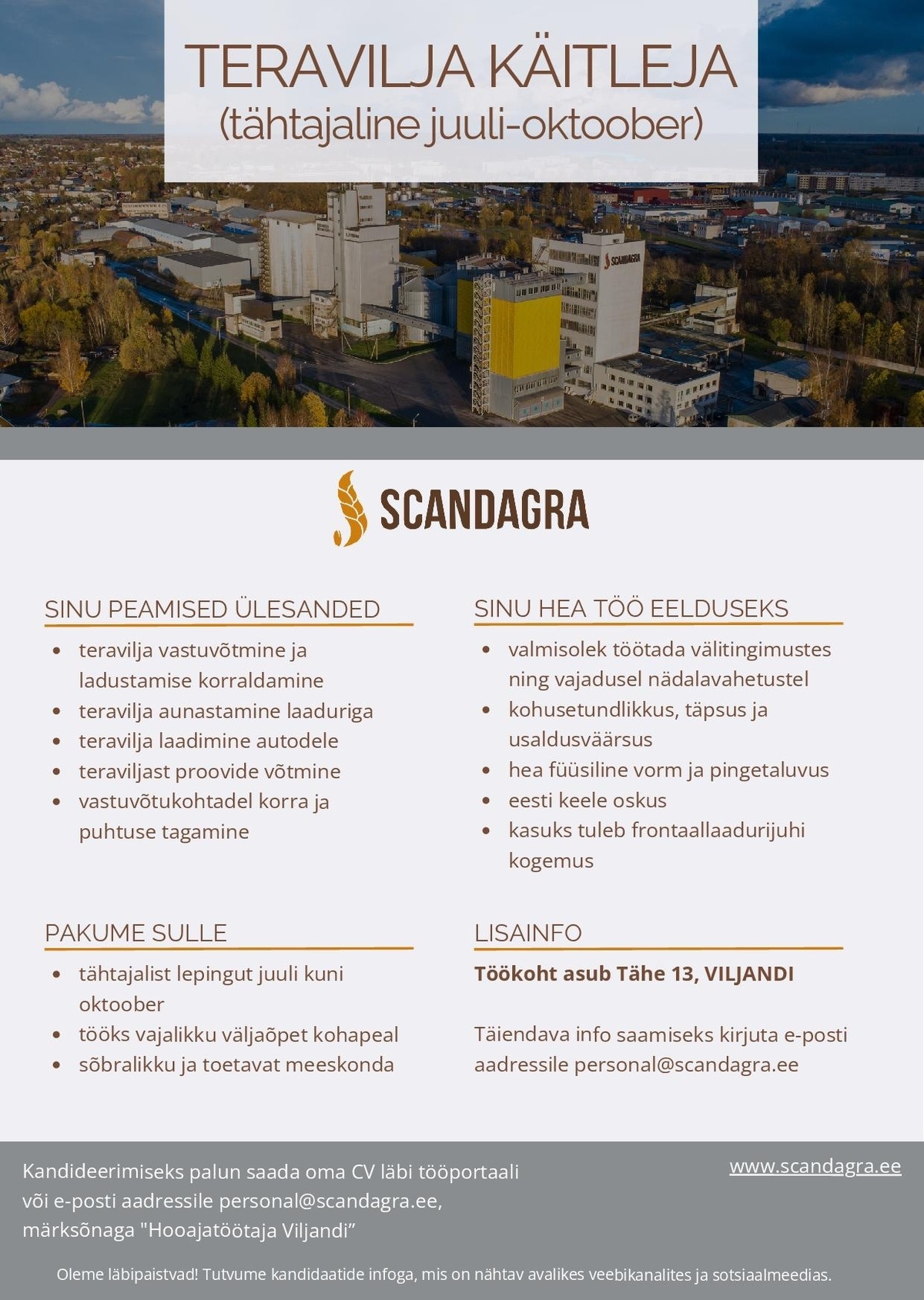 SCANDAGRA EESTI AS TERAVILJA KÄITLEJA (tähtajaline juuli-oktoober)