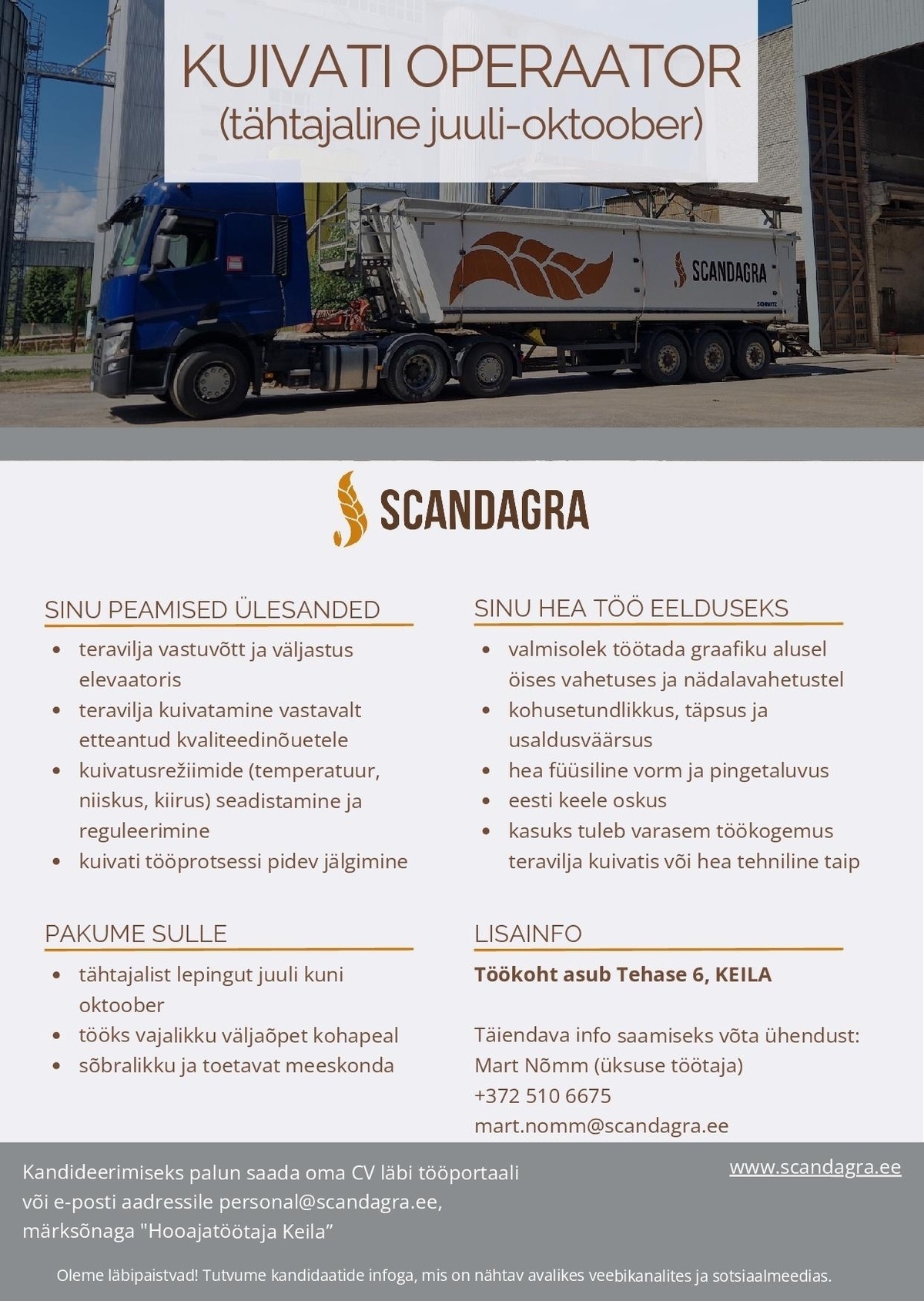 SCANDAGRA EESTI AS KUIVATI OPERAATOR (tähtajaline juuli-oktoober)