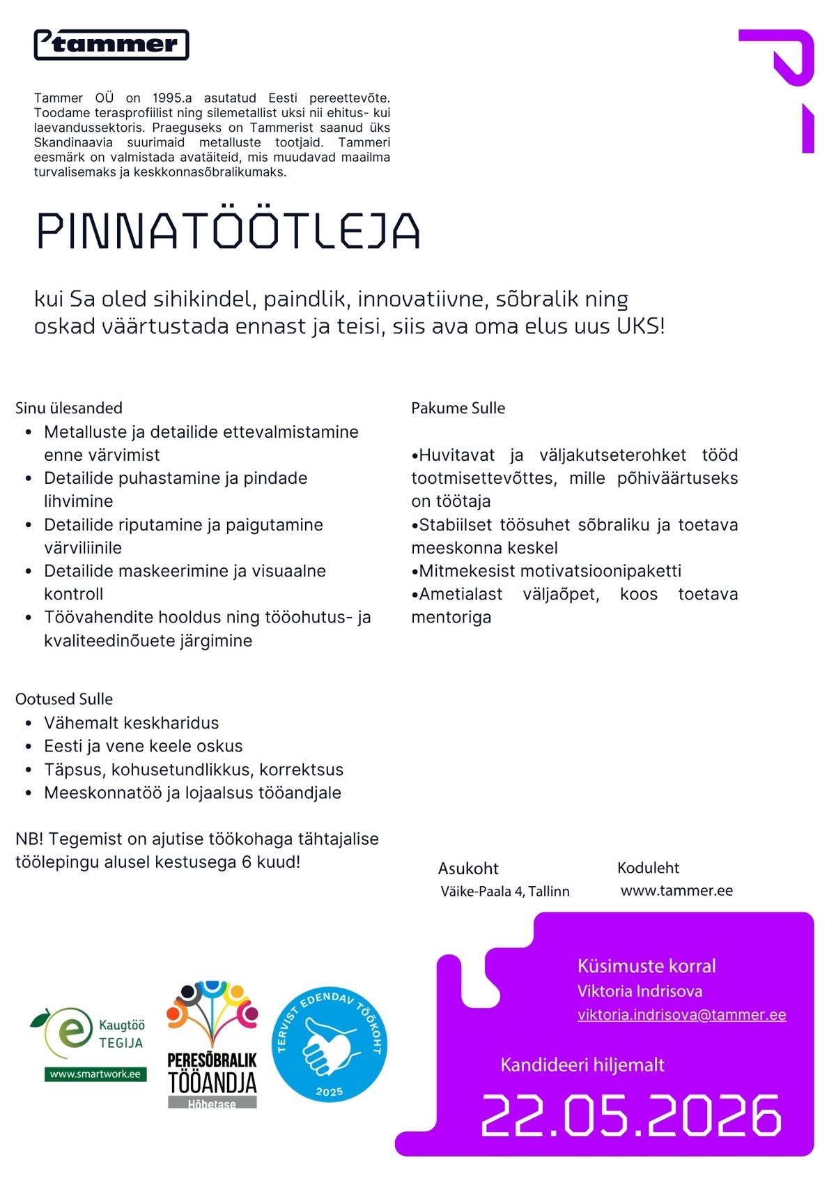 Tammer OÜ Pinnatöötleja