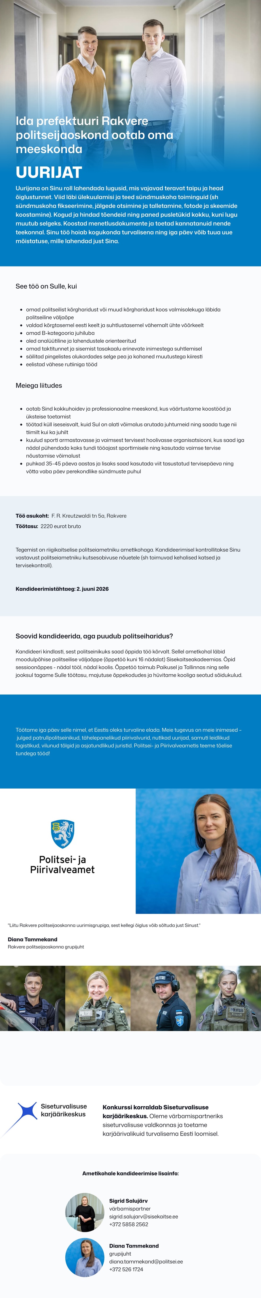 Siseturvalisuse karjäärikeskus Rakvere politseijaoskonna uurija