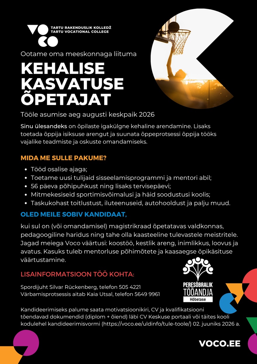 Tartu Rakenduslik Kolledž Kehalise kasvatuse õpetaja