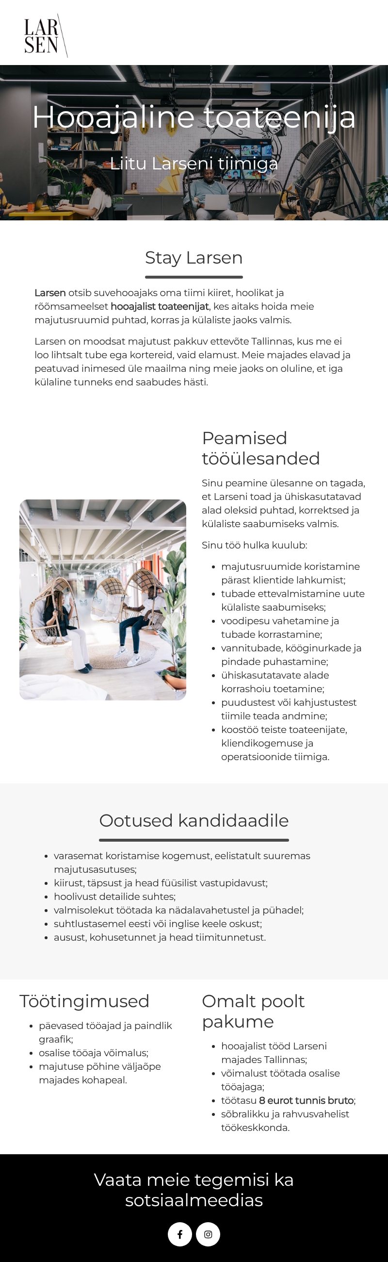 Stay Larsen OÜ Hooajaline toateenija