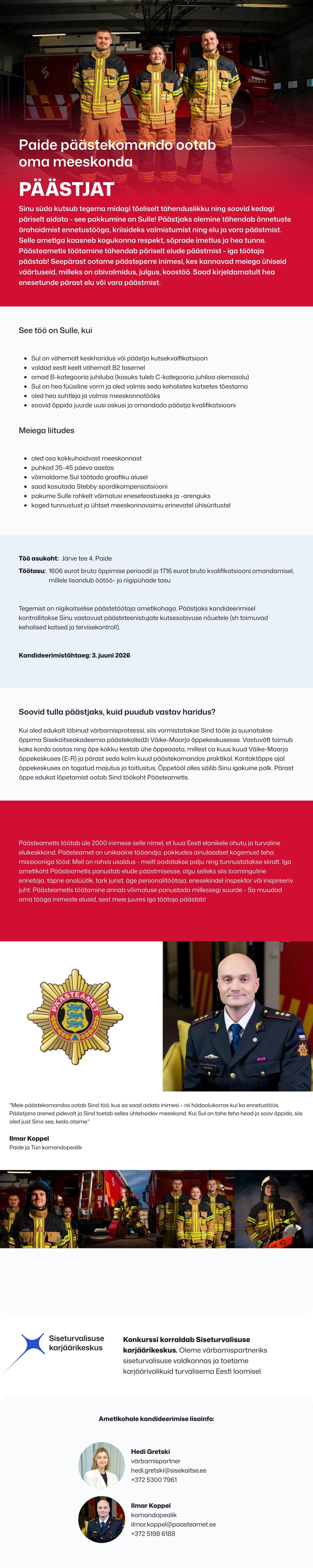 Siseturvalisuse karjäärikeskus Paide päästekomando päästja