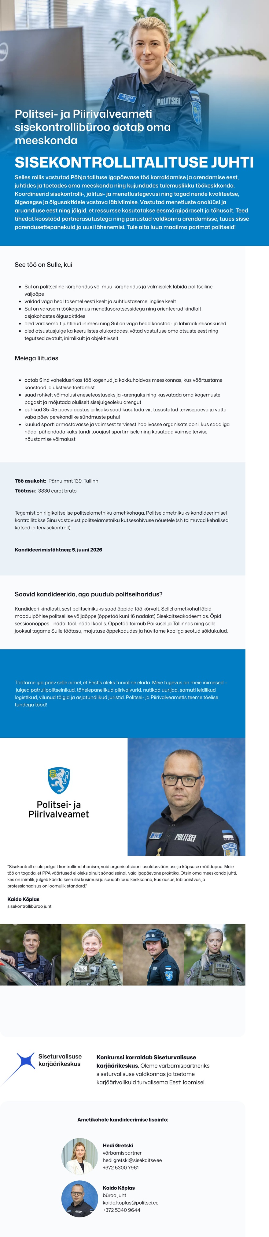 Siseturvalisuse karjäärikeskus Põhja sisekontrollitalituse juht