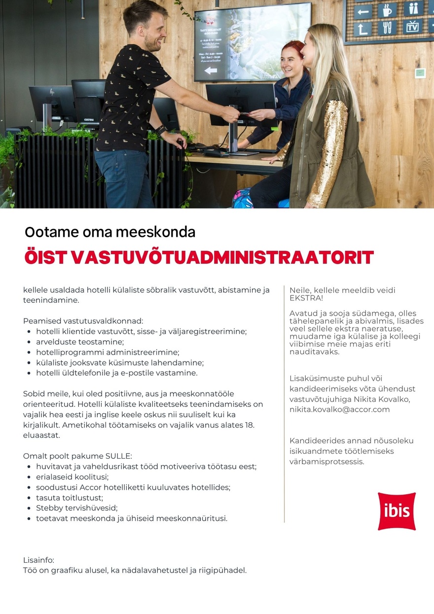 ibis Tallinn Center Öine vastuvõtuadministraator