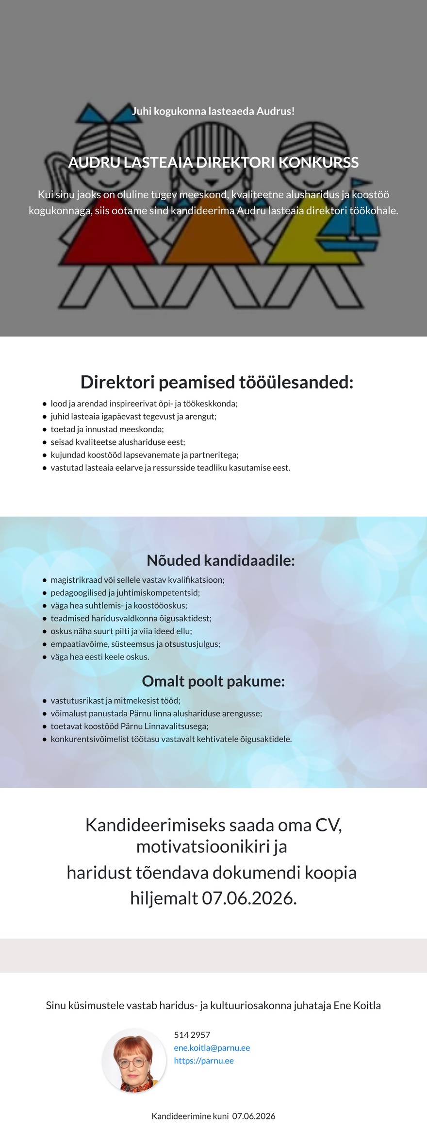 Pärnu Linnavalitsus Audru lasteaia direktor