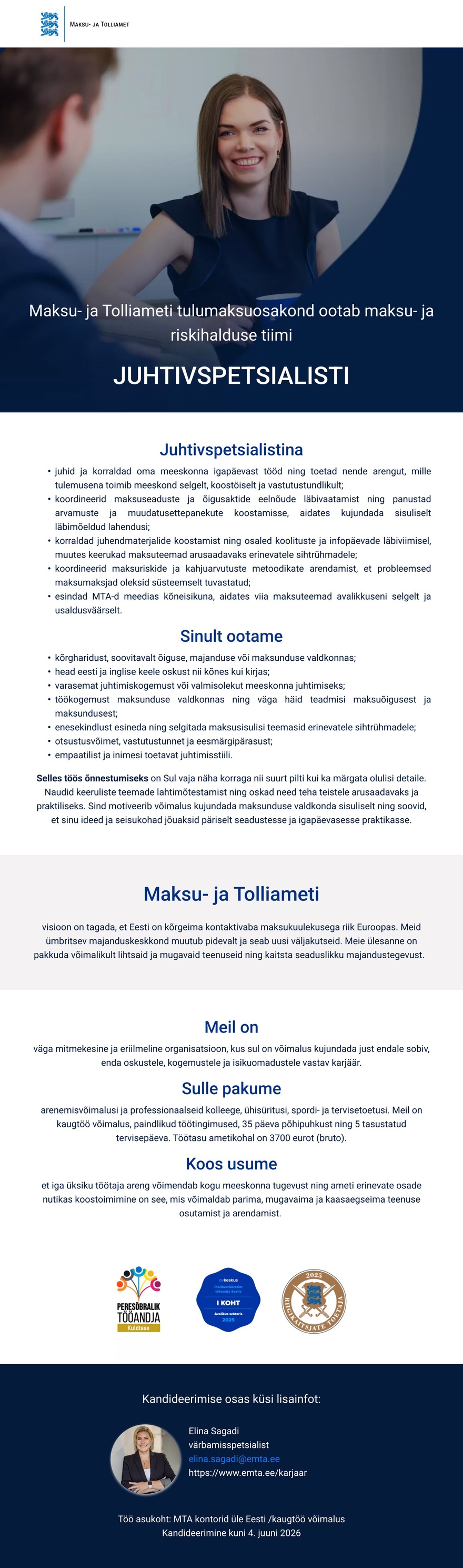 Maksu- ja Tolliamet Juhtivspetsialist