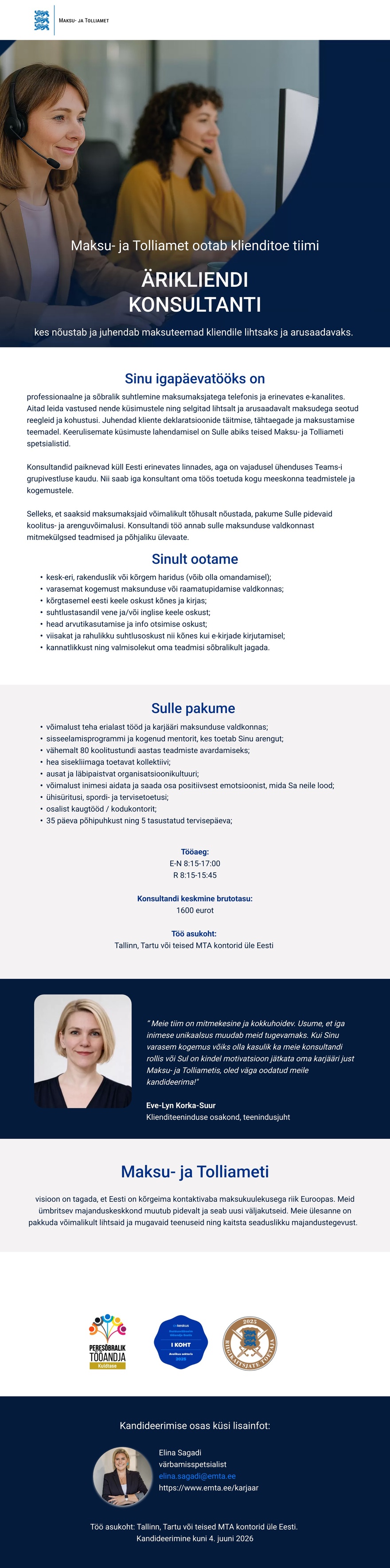 Maksu- ja Tolliamet Ärikliendi konsultant
