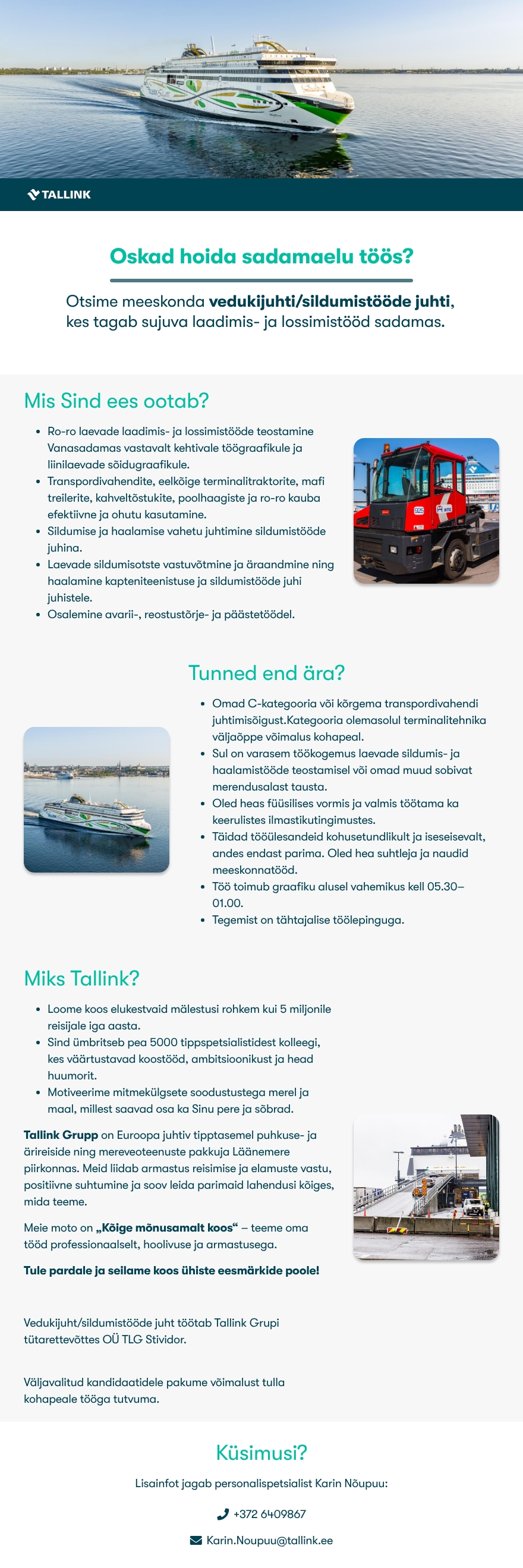 Tallink Grupp AS Vedukijuht/sildumistööde juht/kaimadrus