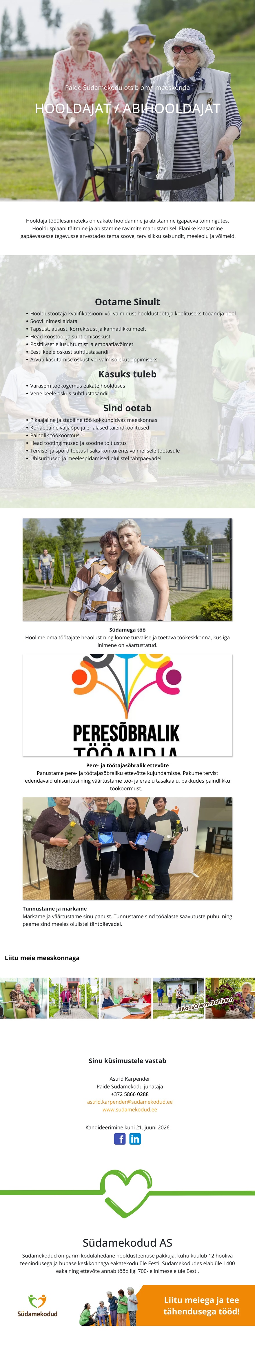Paide Südamekodu OÜ Hooldaja/Abihooldaja Paide Südamekodusse