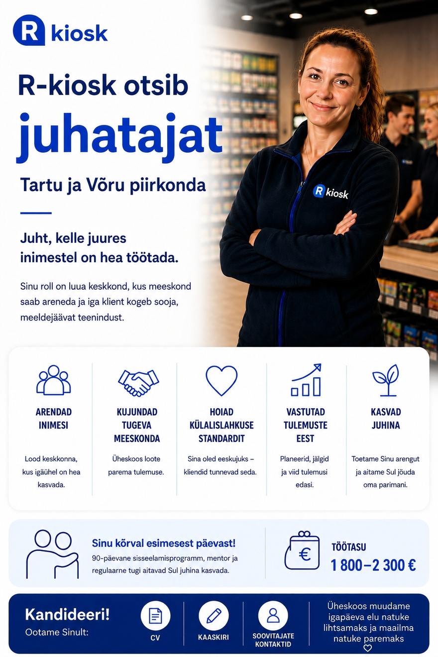 Reitan Convenience Estonia AS R-kioski juhataja Tartu ja Võru piirkonda