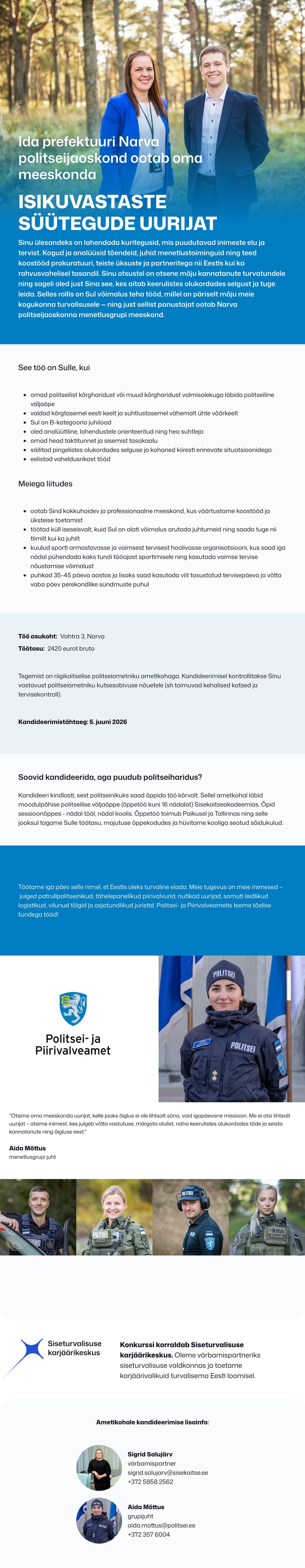 Siseturvalisuse karjäärikeskus Narva isikuvastaste süütegude uurija