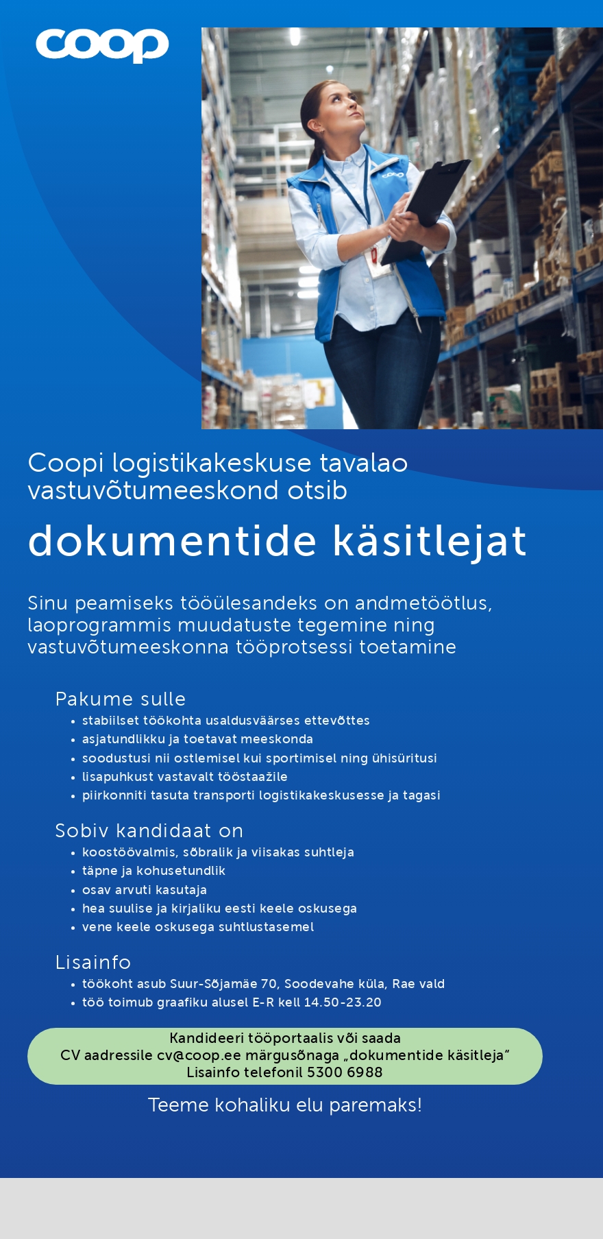 Coop Eesti Keskühistu Dokumentide käsitleja
