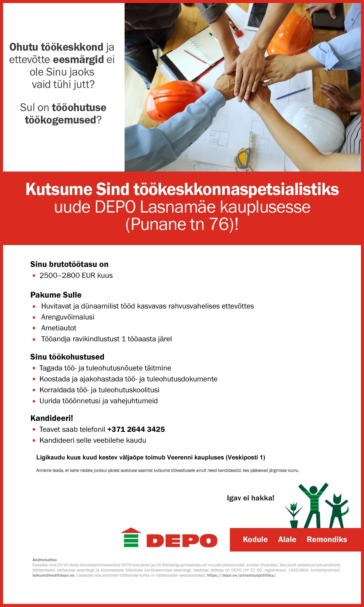 DEPO DIY EE OÜ Töökeskkonnaspetsialist, Lasnamäe (Punane tn 76)