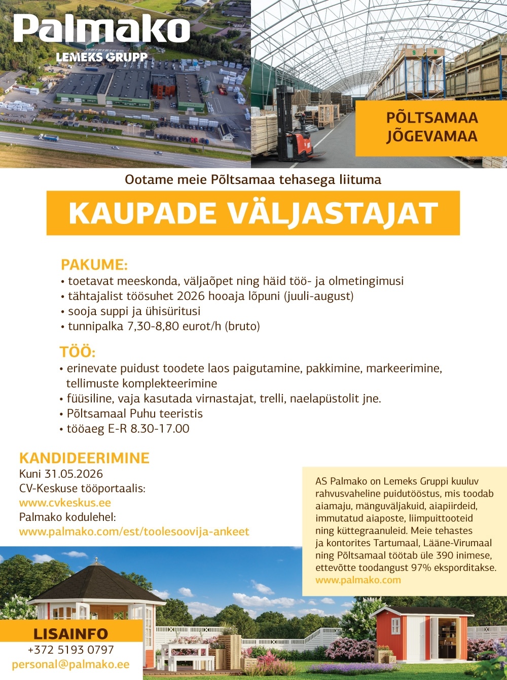 Palmako AS Kaupade väljastaja (Põltsamaa tehas)