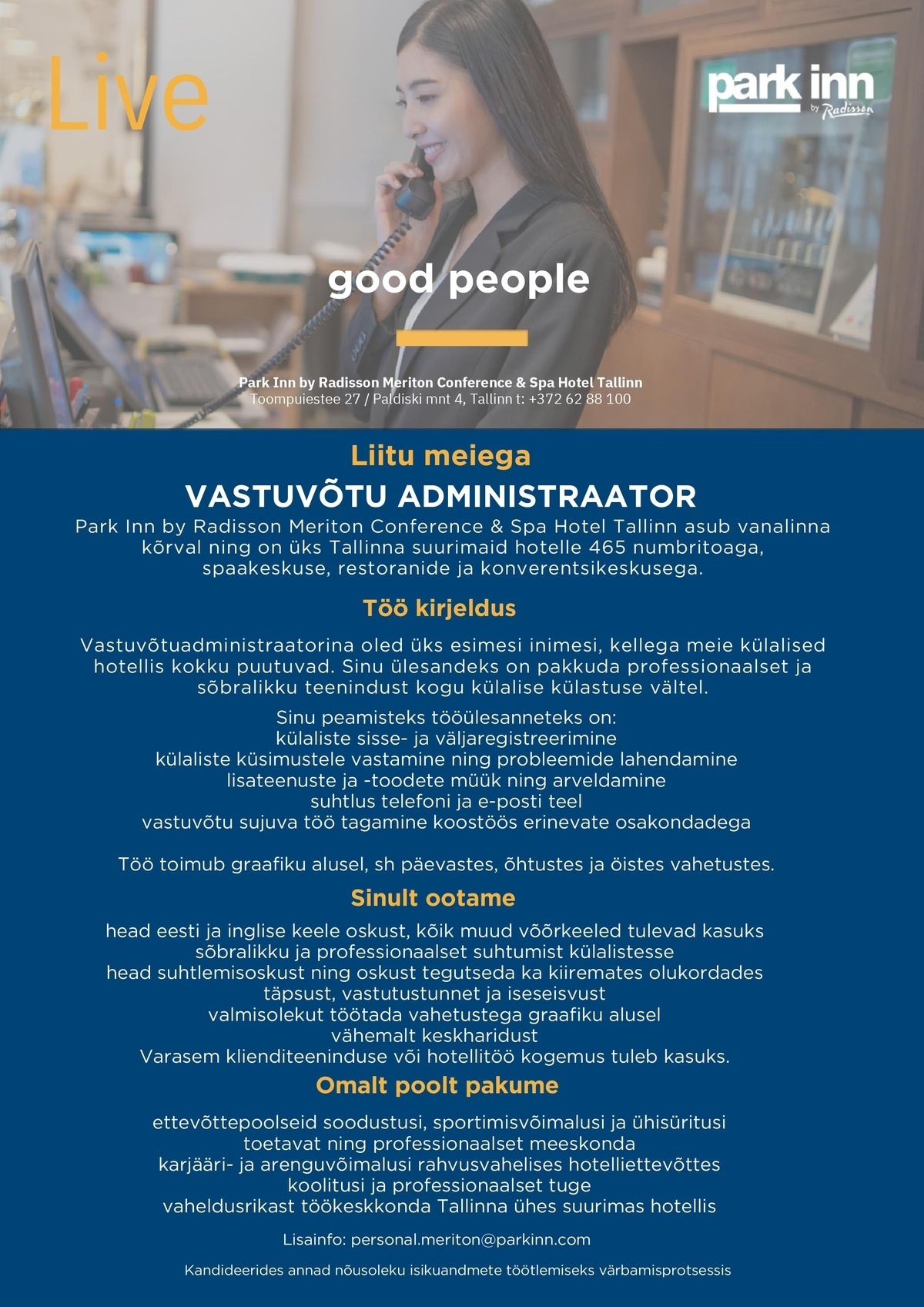 Meriton Hotels OÜ Vastuvõtuadministraator