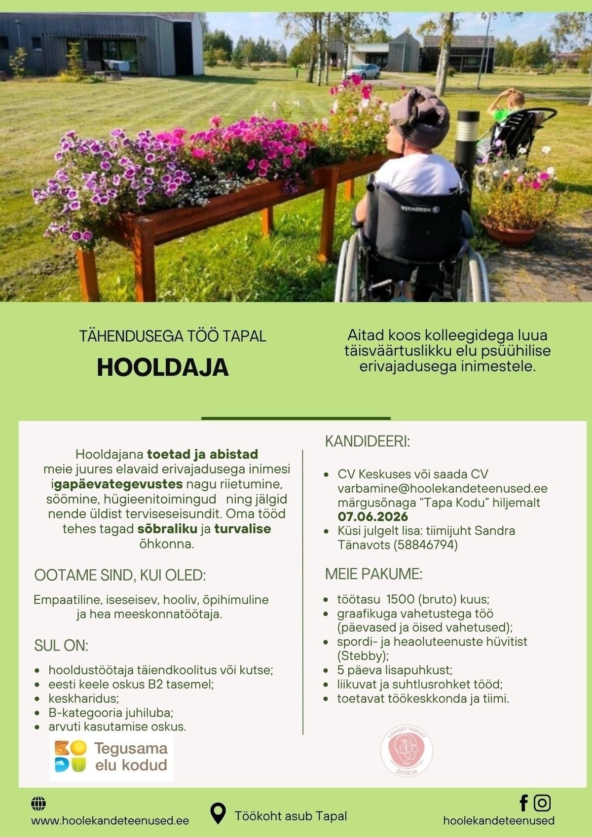 HOOLEKANDETEENUSED AS TÄHENDUSEGA TÖÖ hooldajale Tapa Kodus