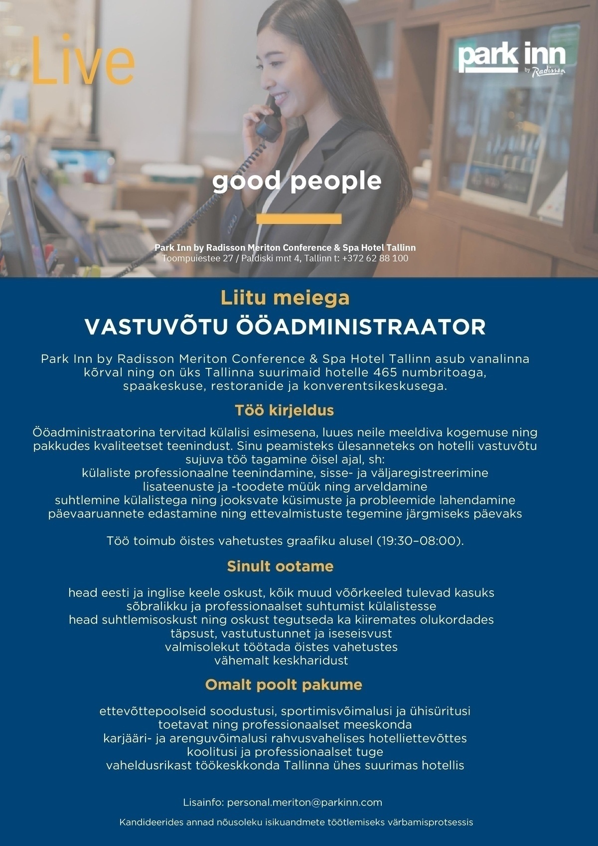 Meriton Hotels OÜ Vastuvõtu ööadministraator