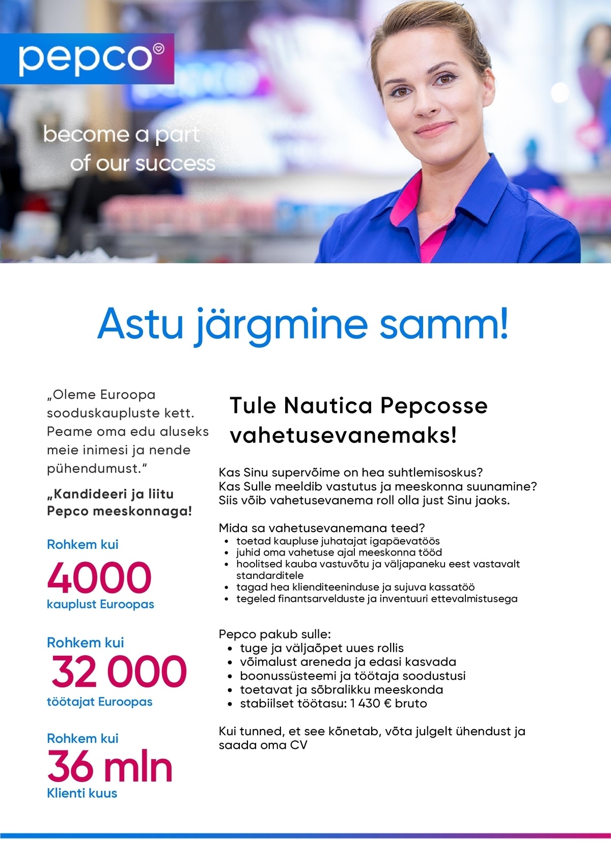 Pepco Estonia OÜ Vahetusevanem Nautica PEPCO kauplusesse