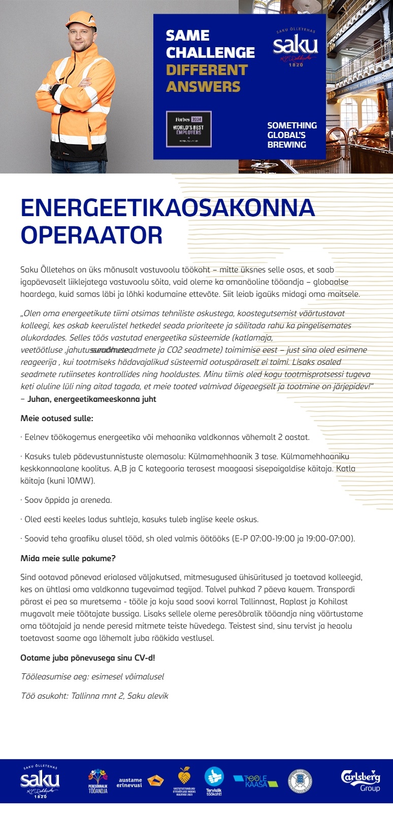 Saku Õlletehase AS Energeetikaosakonna operaator