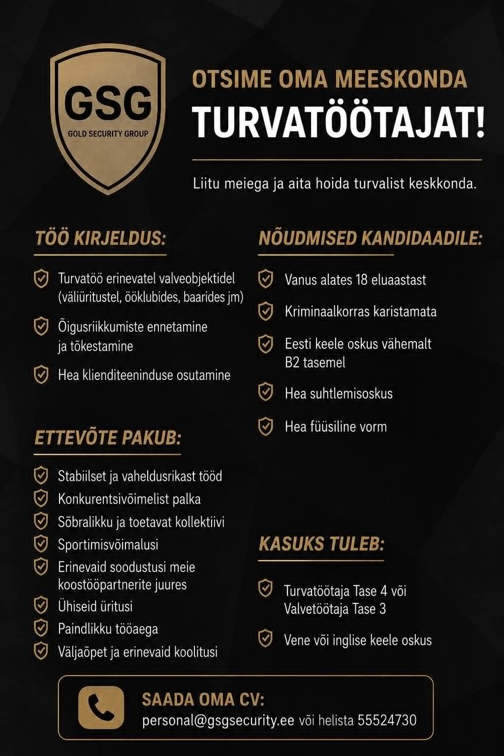GOLD SECURITY GROUP OÜ Turvatöötaja