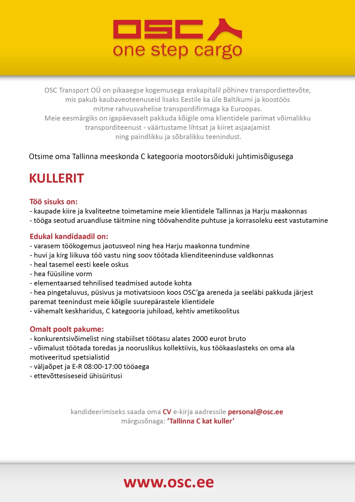 OSC TRANSPORT OÜ Autojuht-kuller C kat