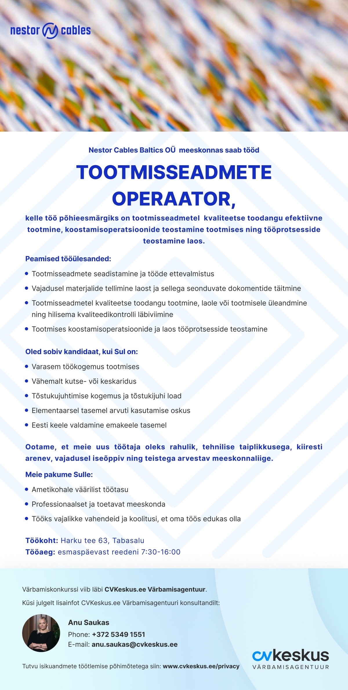 Nestor Cables Baltics OÜ TOOTMISSEADMETE OPERAATOR